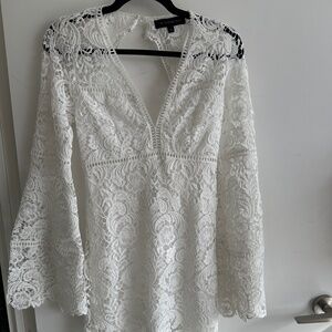 White Lace Dress 70s Style w/Bell Sleeves